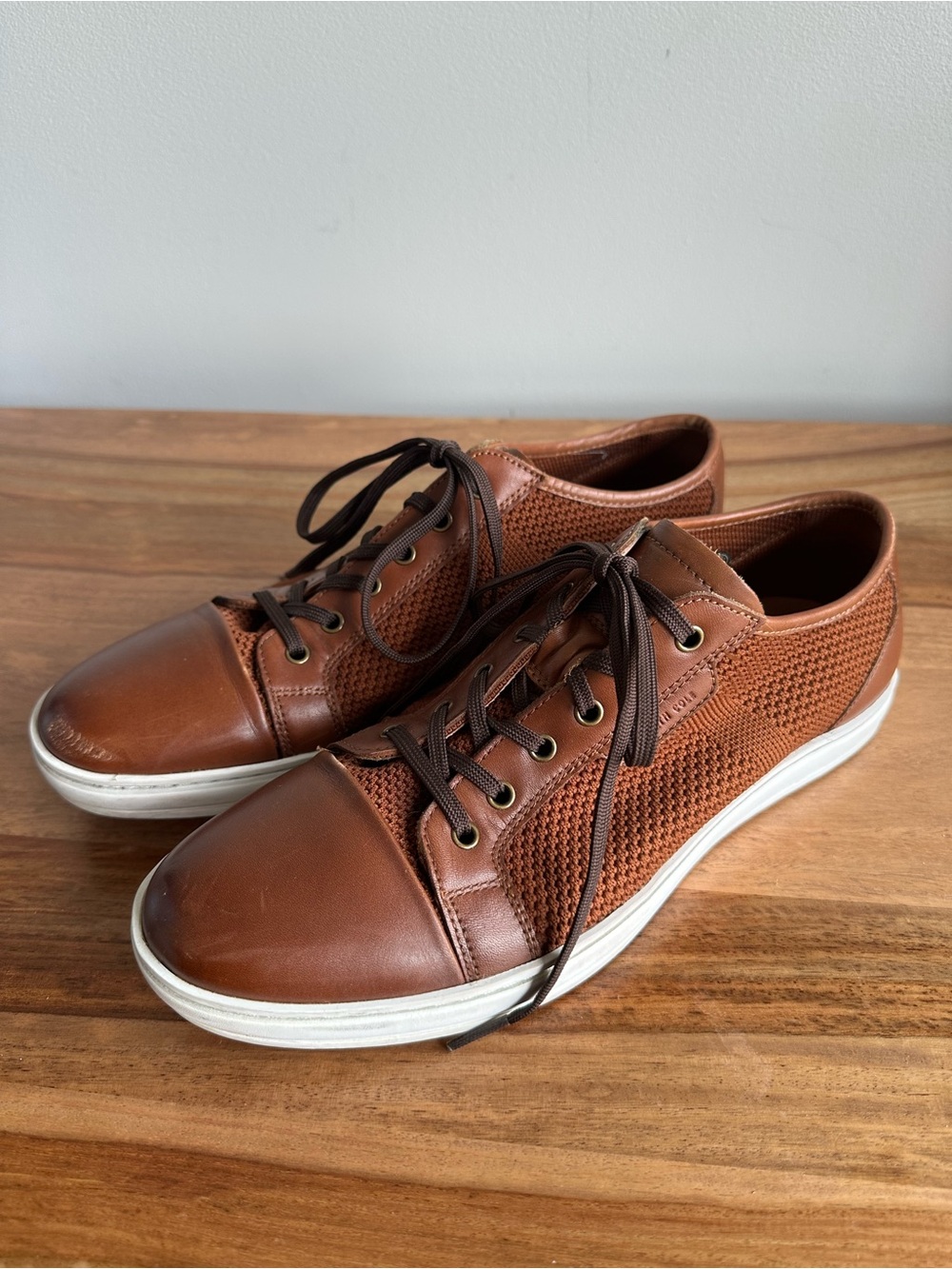 Kenneth Cole Men's Casual Brown Leather Knit Sneakers